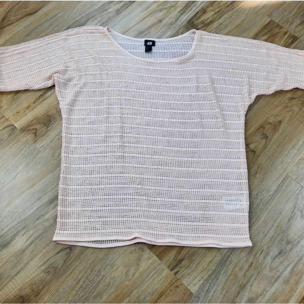 🔺️H&M Blush Pink Open Knit Mesh Short Dolman Sleeve Top Medium